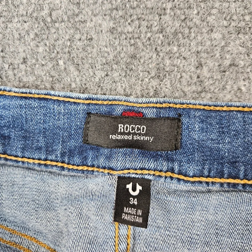 True Religion Rocco Moto Relaxed Skinny Jeans Mens 34 Blue Biker Denim Pants